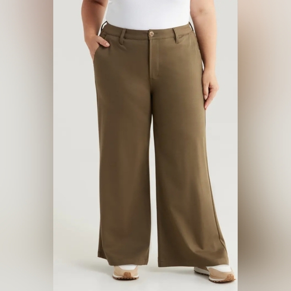 Kut from the Kloth Meg Super Wide Leg High Rise Trousers Color Olive Size 18 - Picture 2 of 16